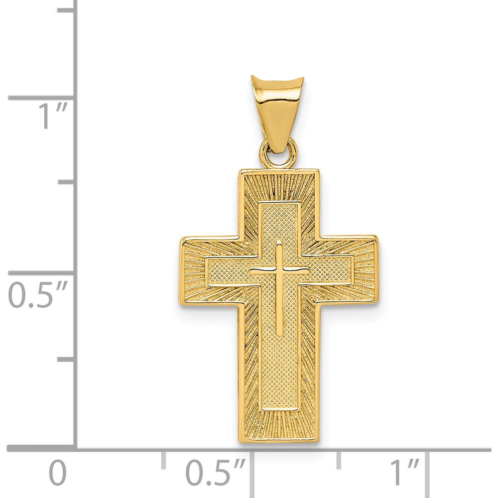 14K Yellow Gold Reversible Lord's Prayer in Spanish Cross Pendant - Textured 3D Design by Oro Pregiato