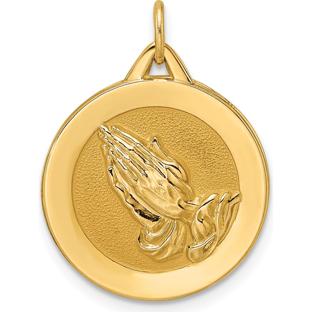 14K Yellow Gold Reversible Praying Hands and Serenity Prayer Disc Pendant - Polished & Satin Finish by Oro Pregiato