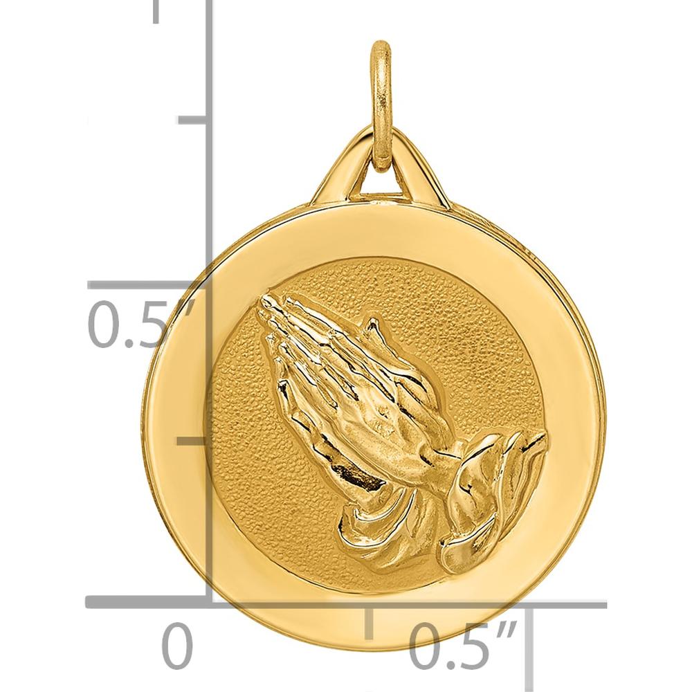 14K Yellow Gold Reversible Praying Hands and Serenity Prayer Disc Pendant - Polished & Satin Finish by Oro Pregiato
