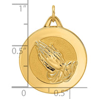 14K Yellow Gold Reversible Praying Hands and Serenity Prayer Disc Pendant with Polished and Satin Finish by Oro Pregiato