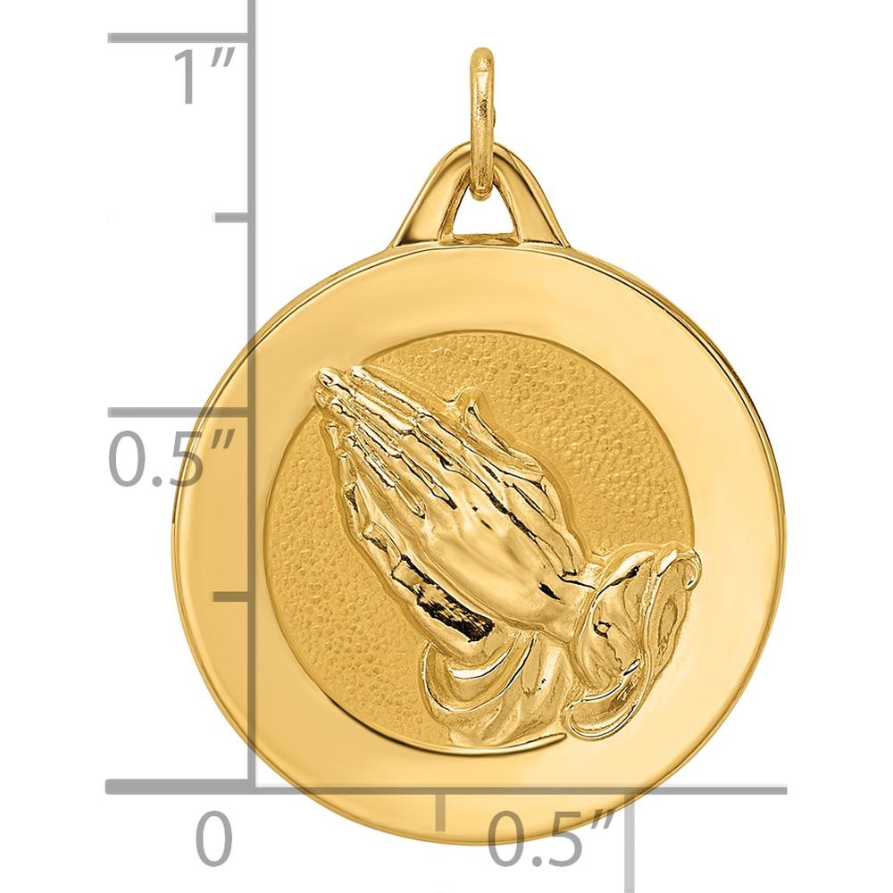 14K Yellow Gold Reversible Praying Hands and Serenity Prayer Disc Pendant with Polished and Satin Finish by Oro Pregiato