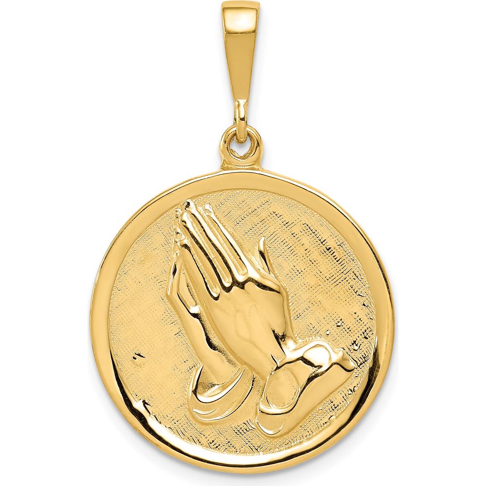14K Yellow Gold Reversible Praying Hands and Serenity Prayer Pendant - Meaningful Religious Jewelry by Oro Pregiato