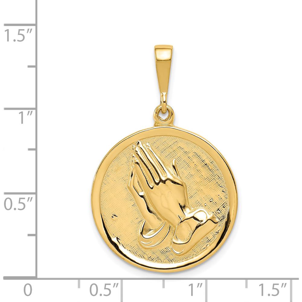 14K Yellow Gold Reversible Praying Hands and Serenity Prayer Pendant - Meaningful Religious Jewelry by Oro Pregiato