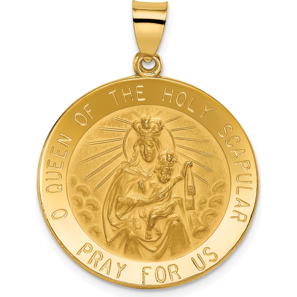 14K Yellow Gold Reversible Queen of the Holy Scapular Pendant with Satin and Polished Finish by Oro Pregiato
