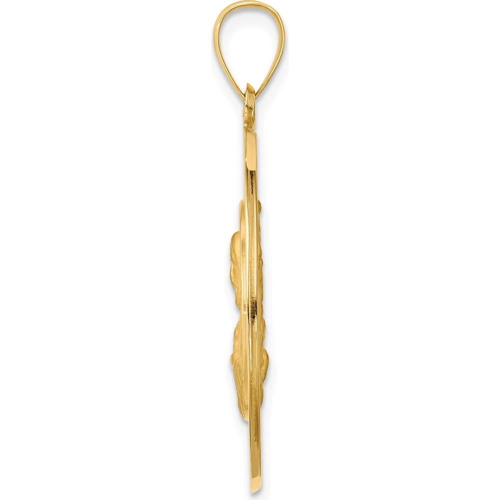14K Yellow Gold Reversible Queen of the Holy Scapular Pendant with Satin and Polished Finish by Oro Pregiato