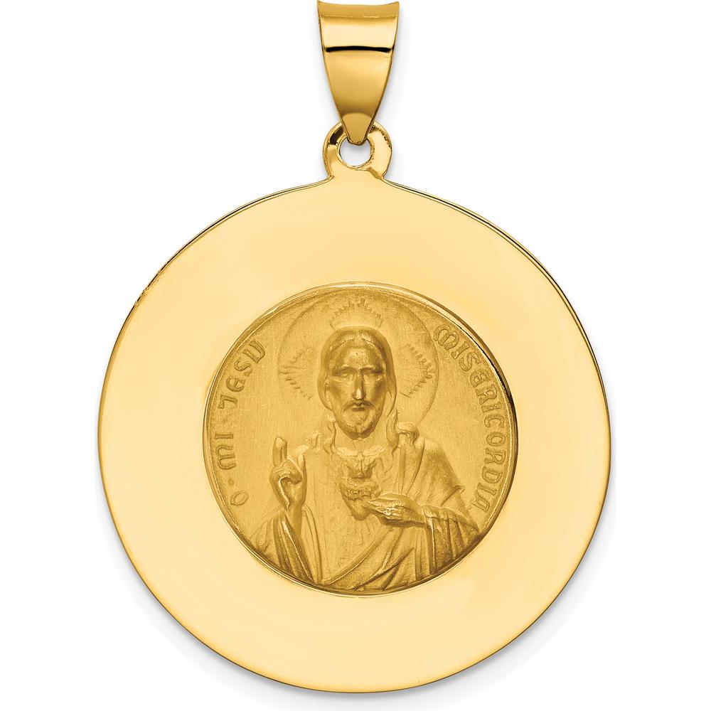 14K Yellow Gold Reversible Queen of the Holy Scapular Pendant with Satin and Polished Finish by Oro Pregiato