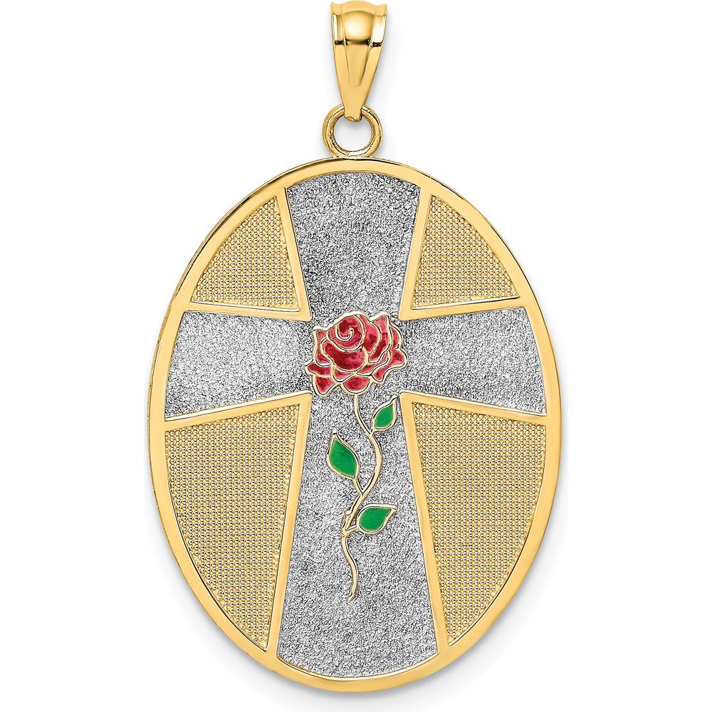 14K Yellow Gold Reversible Rose Cross Pendant with Serenity Prayer - 33.7mm Length by Oro Pregiato