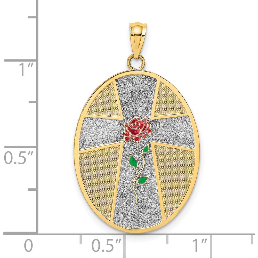 14K Yellow Gold Reversible Rose Cross Pendant with Serenity Prayer - 33.7mm Length by Oro Pregiato