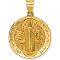 14K Yellow Gold Reversible St. Benedict Medal Pendant with Satin and Polished Finish by Oro Pregiato