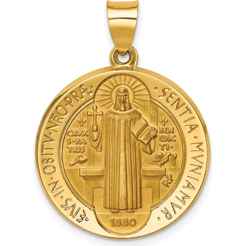 14K Yellow Gold Reversible St. Benedict Medal Pendant with Satin and Polished Finish by Oro Pregiato