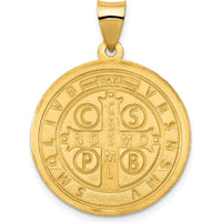 14K Yellow Gold Reversible St. Benedict Medal Pendant with Satin and Polished Finish by Oro Pregiato
