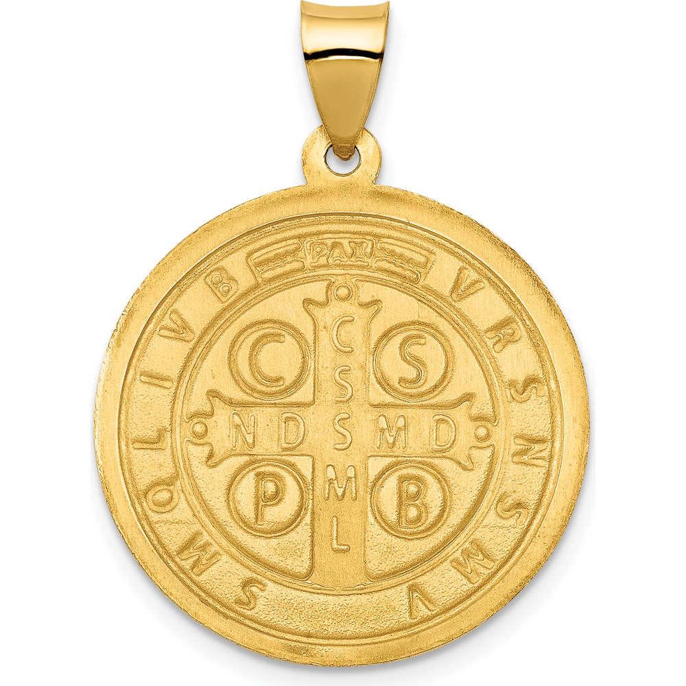 14K Yellow Gold Reversible St. Benedict Medal Pendant with Satin and Polished Finish by Oro Pregiato