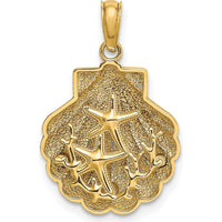 14K Yellow Gold Reversible Starfish and Coral Shell Pendant by Oro Pregiato