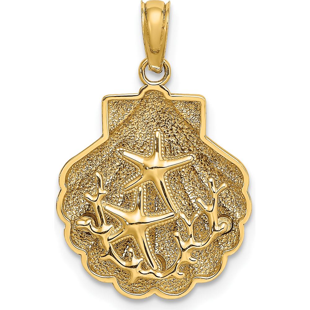 14K Yellow Gold Reversible Starfish and Coral Shell Pendant by Oro Pregiato
