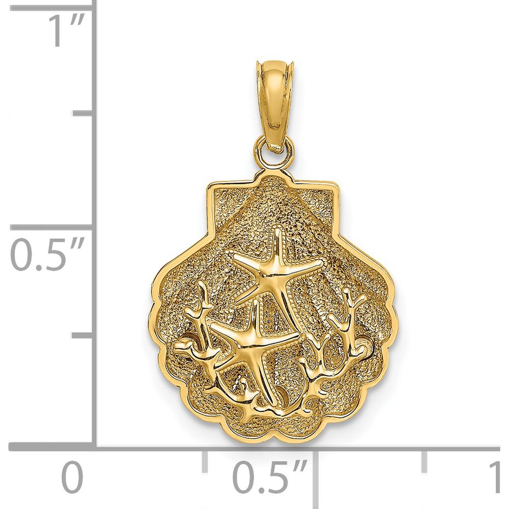 14K Yellow Gold Reversible Starfish and Coral Shell Pendant by Oro Pregiato