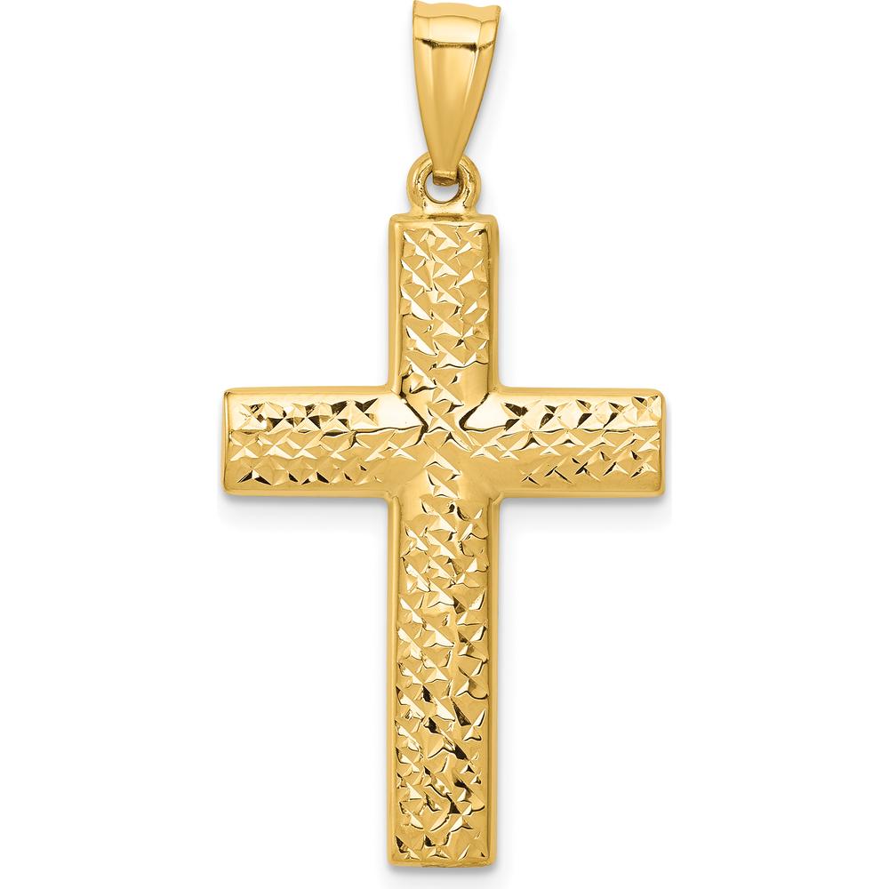 14K Yellow Gold Reversible Textured and Polished Cross Pendant - 36mm in Length by Oro Pregiato