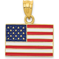 14K Yellow Gold Reversible United States Flag Pendant with Red, White, and Blue Enamel by Oro Pregiato