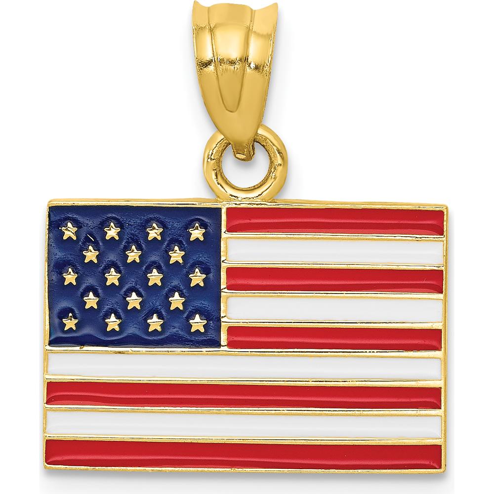 14K Yellow Gold Reversible United States Flag Pendant with Red, White, and Blue Enamel by Oro Pregiato