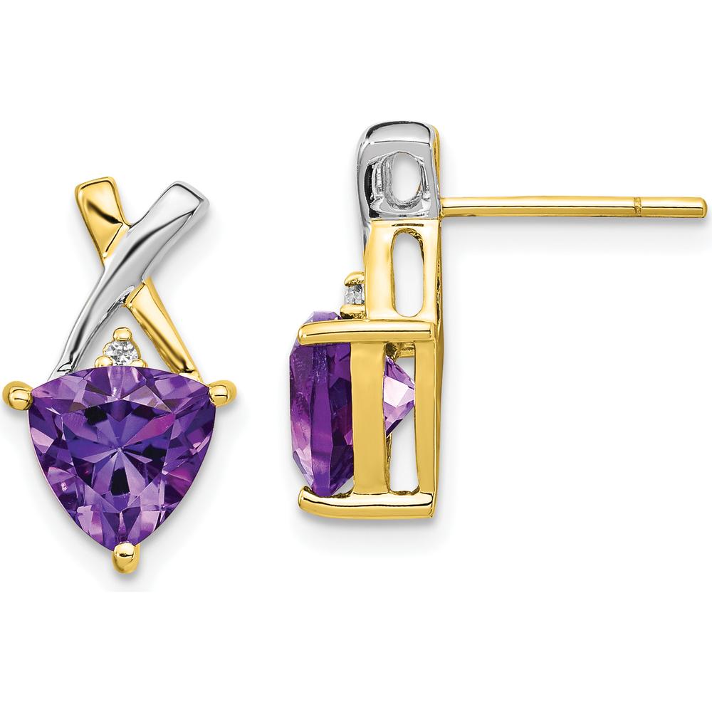 14K Yellow Gold Rhodium Amethyst and White Topaz Trillion Post Earrings - 1.7 Carat Total Gem Weight by Monteluci Fine Jewelry