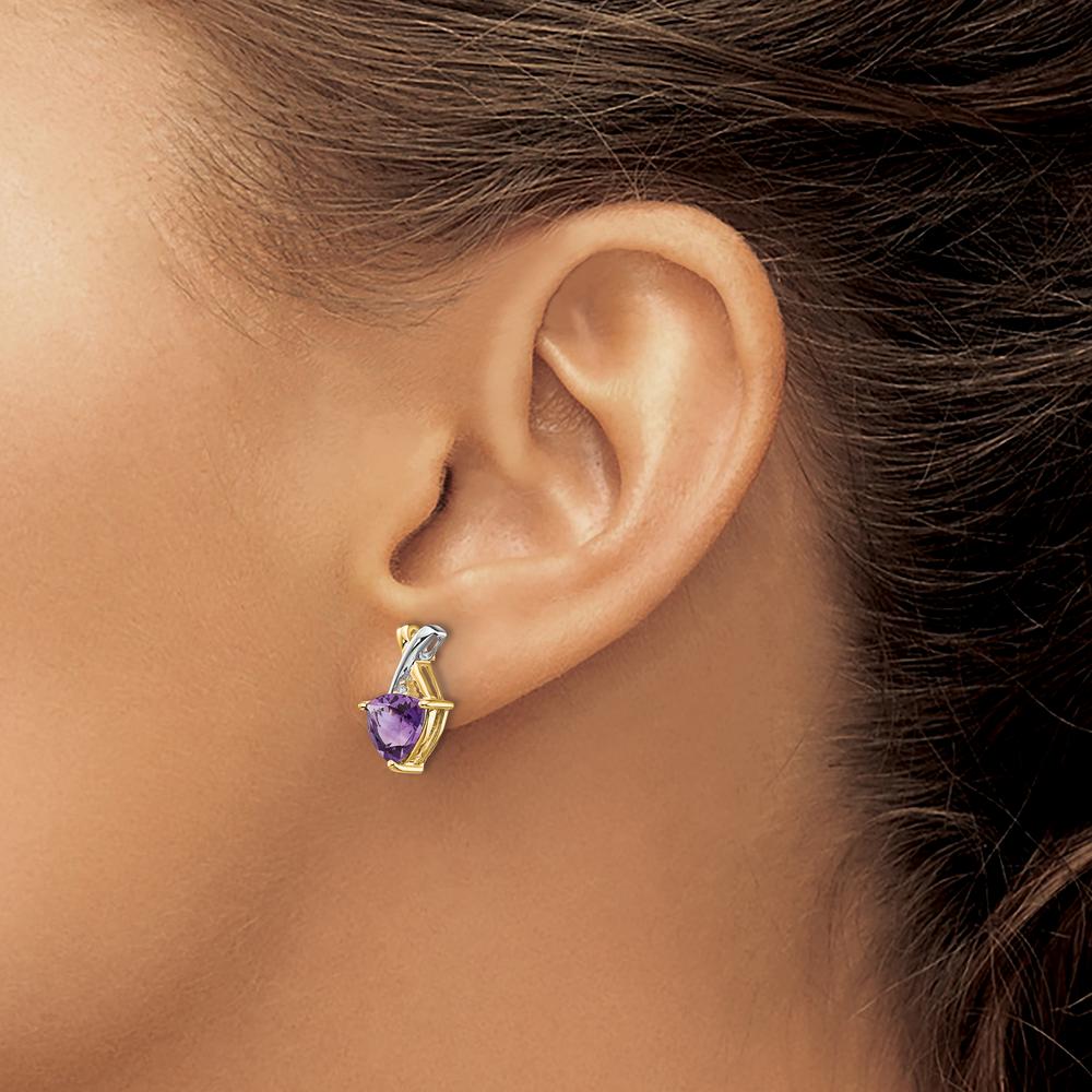 14K Yellow Gold Rhodium Amethyst and White Topaz Trillion Post Earrings - 1.7 Carat Total Gem Weight by Monteluci Fine Jewelry