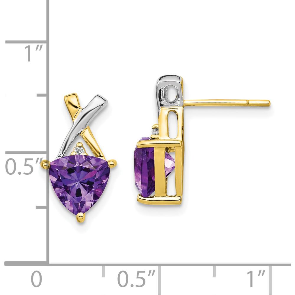 14K Yellow Gold Rhodium Amethyst and White Topaz Trillion Post Earrings - 1.7 Carat Total Gem Weight by Monteluci Fine Jewelry