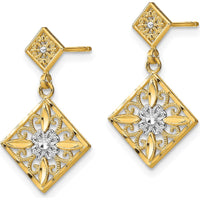 14K Yellow Gold Rhodium Diamond-Cut Filigree Dangle Earrings by 0