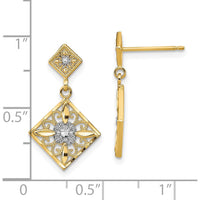 14K Yellow Gold Rhodium Diamond-Cut Filigree Dangle Earrings by 0
