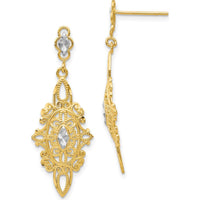 14K Yellow Gold Rhodium Diamond-Cut Filigree Drop Earrings by Oro Pregiato
