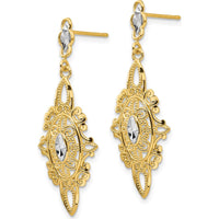 14K Yellow Gold Rhodium Diamond-Cut Filigree Drop Earrings by Oro Pregiato