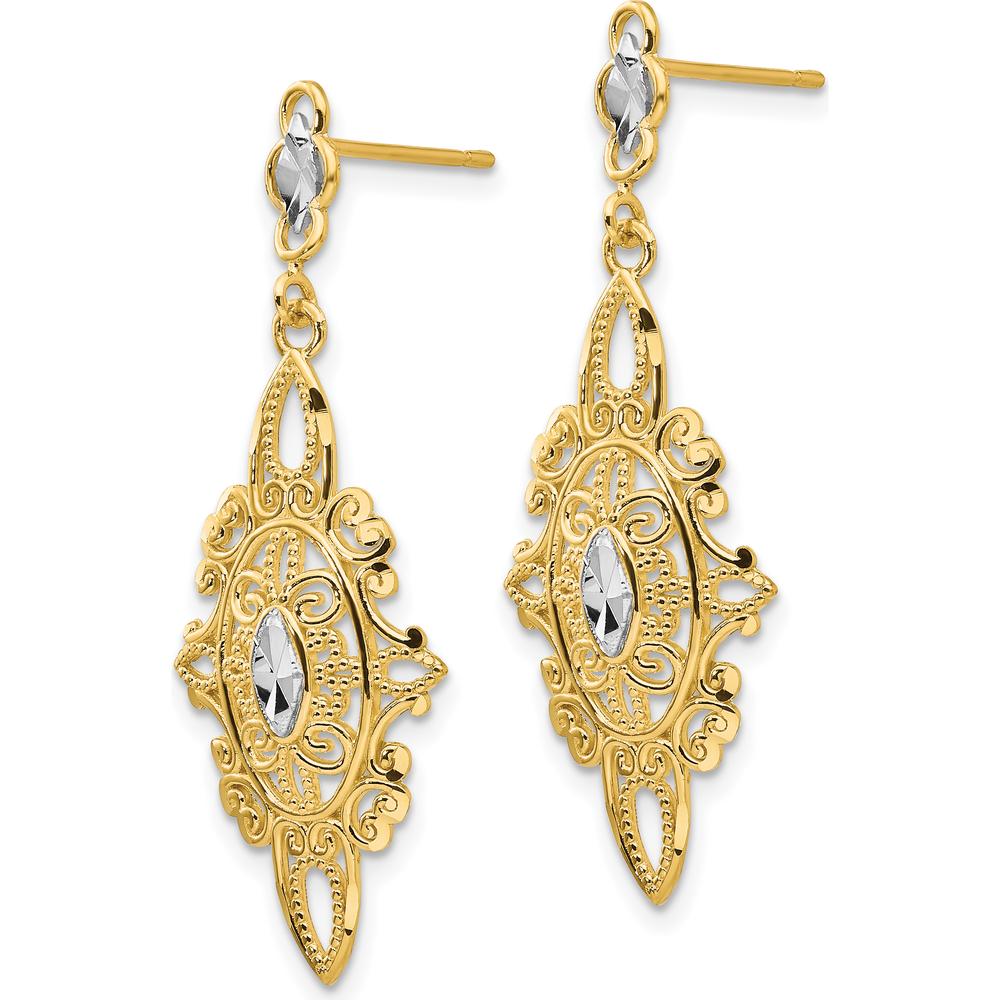 14K Yellow Gold Rhodium Diamond-Cut Filigree Drop Earrings by Oro Pregiato