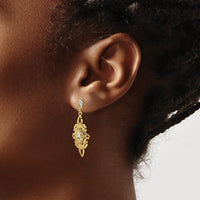 14K Yellow Gold Rhodium Diamond-Cut Filigree Drop Earrings by Oro Pregiato