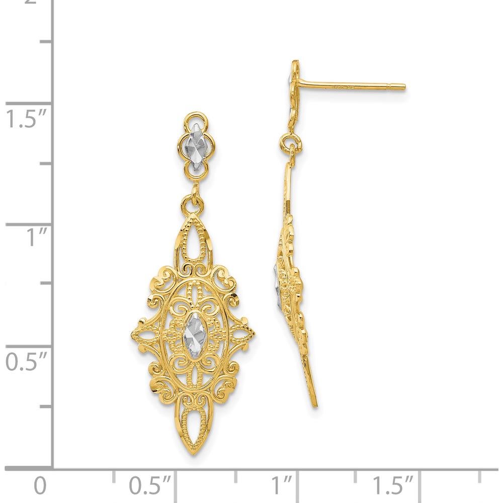 14K Yellow Gold Rhodium Diamond-Cut Filigree Drop Earrings by Oro Pregiato