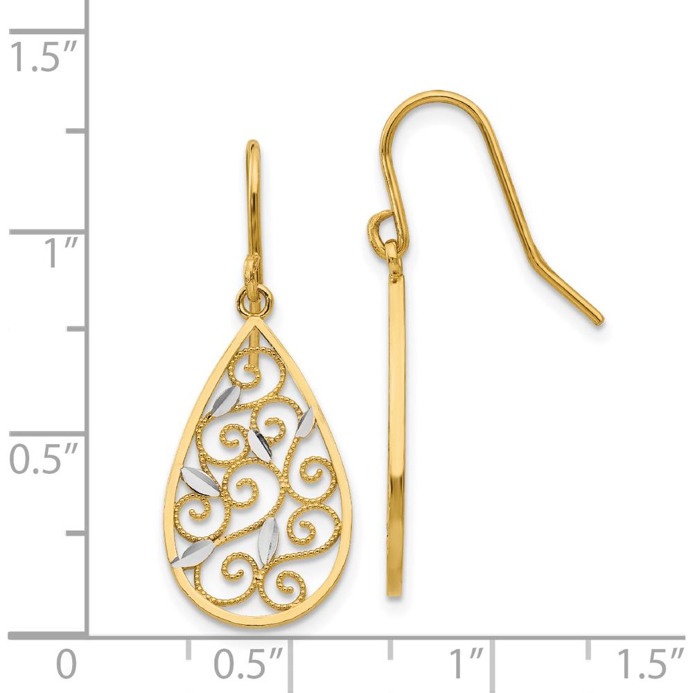 14K Yellow Gold Rhodium Diamond-Cut Filigree Teardrop Earrings - 32mm Length by Oro Pregiato