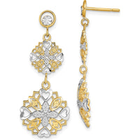 14K Yellow Gold Rhodium Diamond-Cut Heart and Flower Dangle Earrings - 0.50 Carat Total Diamond Weight by 0