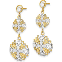 14K Yellow Gold Rhodium Diamond-Cut Heart and Flower Dangle Earrings - 0.50 Carat Total Diamond Weight by 0