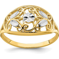 14K Yellow Gold Rhodium Diamond-Cut Oval Filigree Ring - Fashion Design by 0