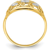 14K Yellow Gold Rhodium Diamond-Cut Oval Filigree Ring - Fashion Design by 0