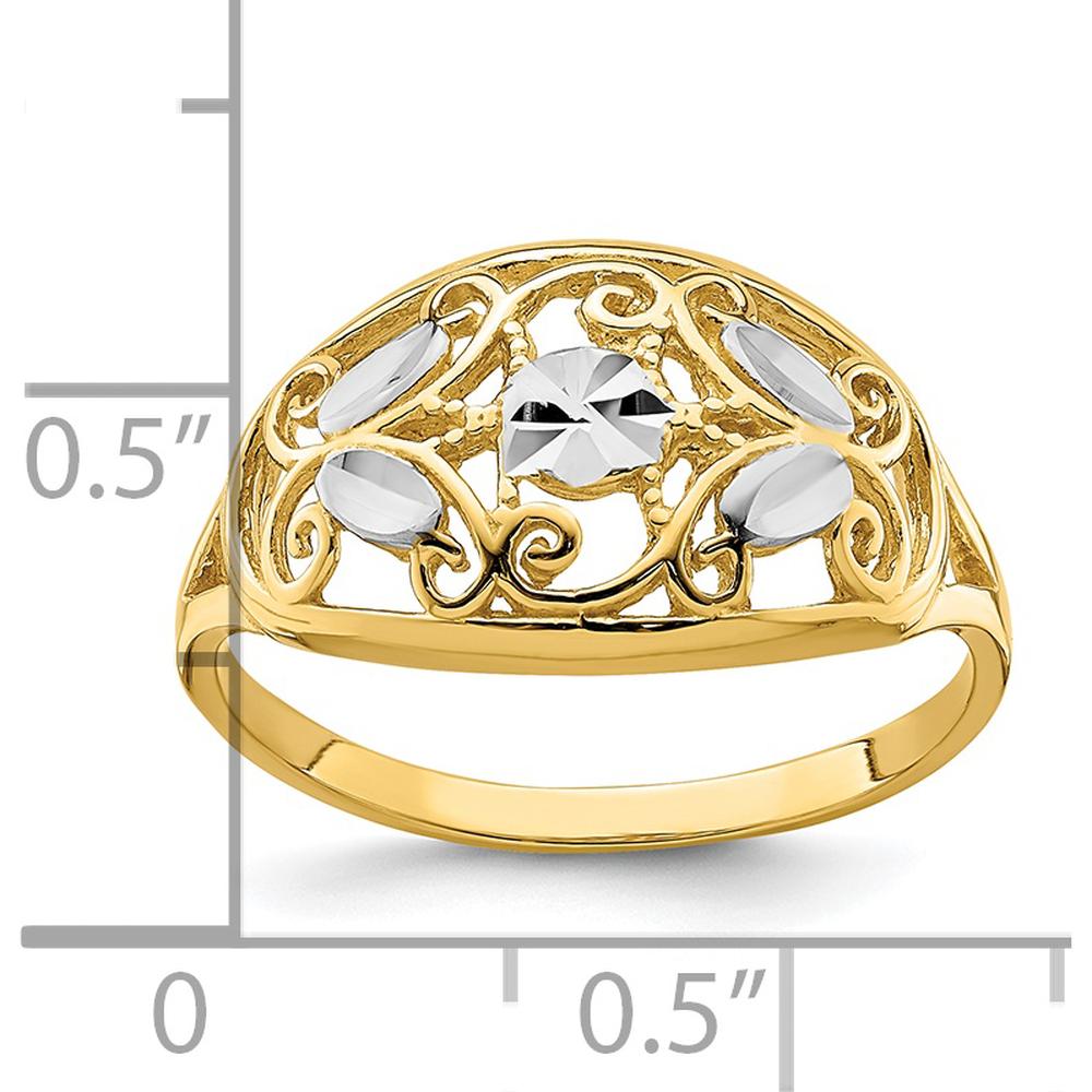 14K Yellow Gold Rhodium Diamond-Cut Oval Filigree Ring - Fashion Design by 0