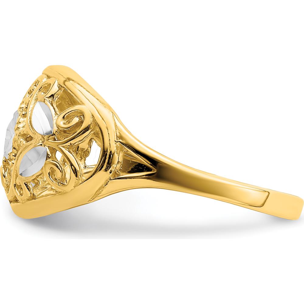 14K Yellow Gold Rhodium Diamond-Cut Oval Filigree Ring - Fashion Design by 0