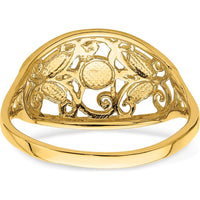 14K Yellow Gold Rhodium Diamond-Cut Oval Filigree Ring - Fashion Design by 0