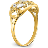 14K Yellow Gold Rhodium Diamond-Cut Oval Filigree Ring - Fashion Design by 0