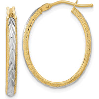 14K Yellow Gold Rhodium Diamond-Cut Textured Hoop Earrings - 28.3mm Length by 0