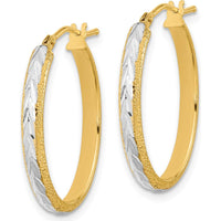 14K Yellow Gold Rhodium Diamond-Cut Textured Hoop Earrings - 28.3mm Length by 0