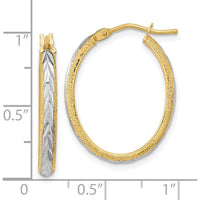 14K Yellow Gold Rhodium Diamond-Cut Textured Hoop Earrings - 28.3mm Length by 0