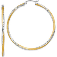 14K Yellow Gold Rhodium Diamond-cut Twisted Hoop Earrings - 2.5mm Thickness by 0
