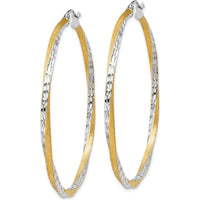 14K Yellow Gold Rhodium Diamond-cut Twisted Hoop Earrings - 2.5mm Thickness by 0