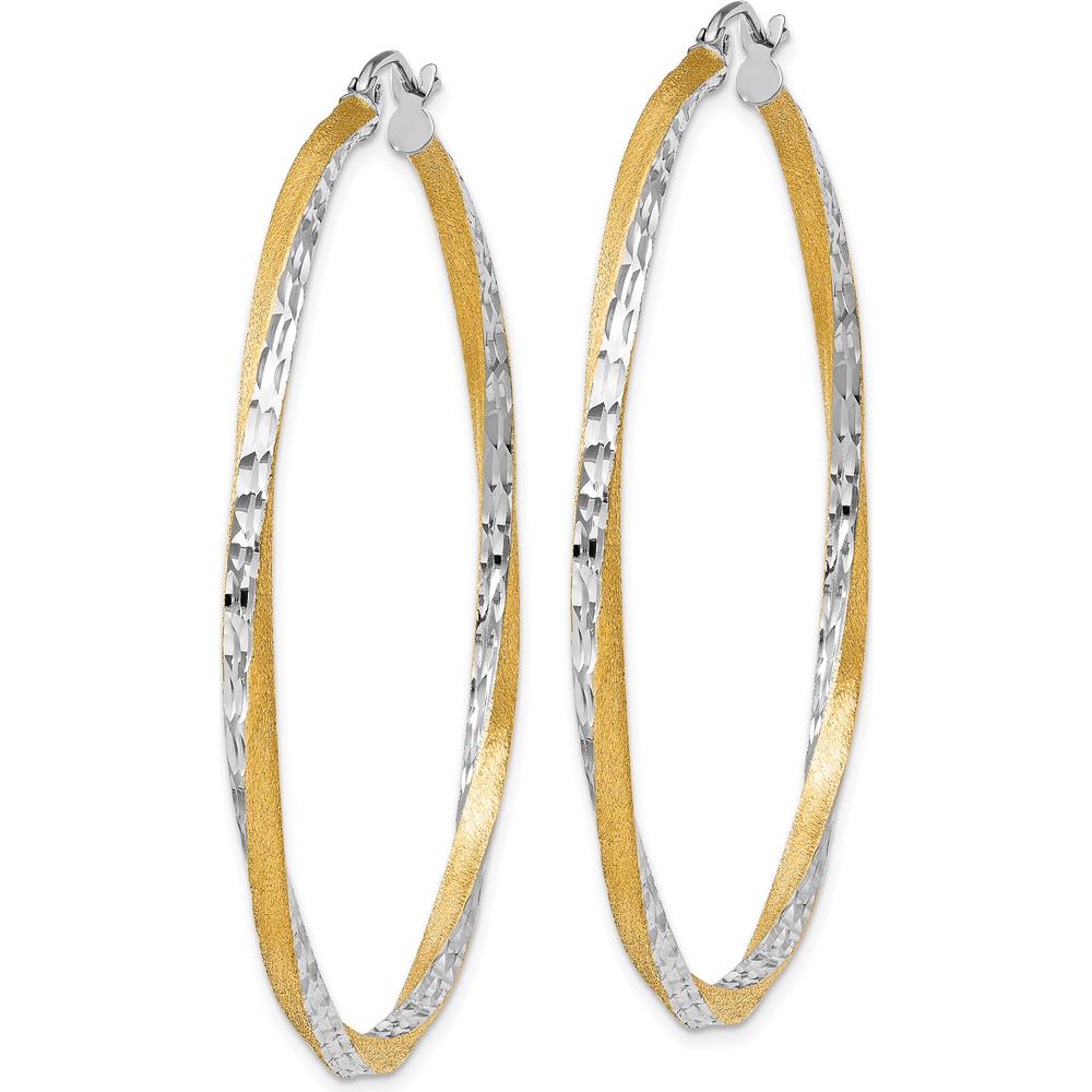 14K Yellow Gold Rhodium Diamond-cut Twisted Hoop Earrings - 2.5mm Thickness by 0