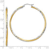 14K Yellow Gold Rhodium Diamond-cut Twisted Hoop Earrings - 2.5mm Thickness by 0