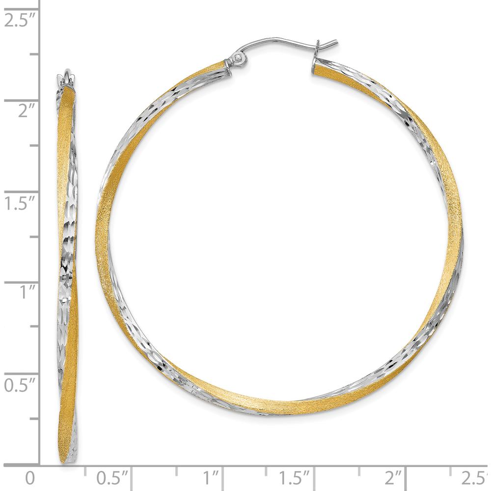 14K Yellow Gold Rhodium Diamond-cut Twisted Hoop Earrings - 2.5mm Thickness by 0