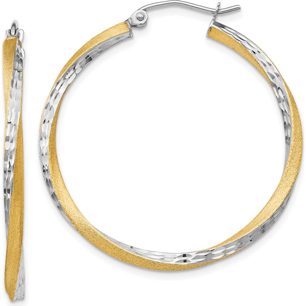 14K Yellow Gold Rhodium Diamond-Cut Twisted Hoop Earrings - 2.5mm Thickness by 0